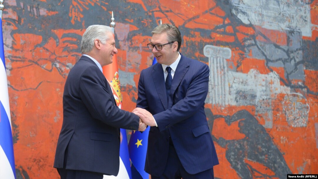 Predsednici Kube i Srbije Migel Dijaz-Kanel i Aleksandar Vučić tokom susreta u Beogradu, 21. jun 2023.