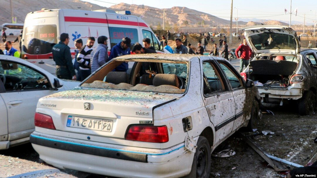 The aftermath of twin bombings in Kerman that killed scores of people on January 3. 