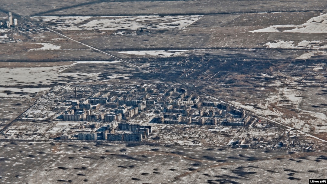 Pogled iz zraka na Vuhledar, Ukrajina, mjesto teških borbi s ruskim trupama u regiji Donjeck, februar 2023.