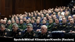 Московський патріарх Кирило (Володимир Гундяєв) на засіданні колегії міністерства оборони Росії. Москва, 21 грудня 2022 року
