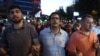 Armenia - Opposition activists Andrias Ghukasian (C), Armen Martirosian (R) and Davit Sanasarian lead an anti-government march in Yerevan, 29Jul2016.