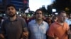 Armenia - Opposition leaders Andrias Ghukasian (C), Armen Martirosian (R) and Davit Sanasarian lead an anti-government march in Yerevan, 29Jul2016.