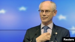 Predsednik Evropskog saveta Herman Van Rompej na konferenciji za novinare nakon neformalnog samita u Briselu