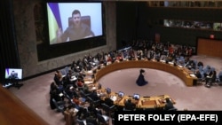 Президент України Володимир Зеленський під час виступу в Раді безпеки ООН через відеозв’язок. Нью-Йорк, 5 квітня 2022 року (ілюстраційне фото)