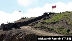 ARMENIA -- Azerbaijani (L) and Armenian outposts at the Sotk gold mine on the Armenian-Azerbaijani border, June 18, 2021