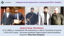 На первом фото – Тимур Дзотов с главой Ингушетии Юнус-Беком Евкуровым. Фото взято с официального сайта СБУ.