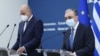 Armenia - Armenian Foreign Minister Zohrab Mnatsakanian (R) and his Greek counterpart Nikos Dendias hold a joint news conference, Yerevan, October 16, 2020.