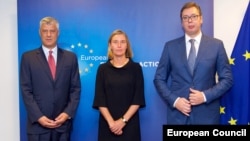 Još uvek nije sigurno ni kada će se predsednici dveju država sastati: Hašim Tači, Federika Mogerini i Aleksandar Vučić