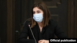 Armenia -- Health Minister Anahit Avanesian speaks during a cabinet meeting in Yerevan, March 11, 2021.