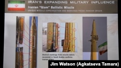نمایی از موشک ایرانی «قیام» که آمریکا می‌گوید در اختیار حوثی‌های یمن قرار گرفته و با آن شهرهای عربستان هدف قرار می‌گیرد.